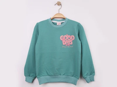 Toptan WENGE KİDS Good Baskılı Kız Sweat  SUYEŞİLİ - Beniz Bebe