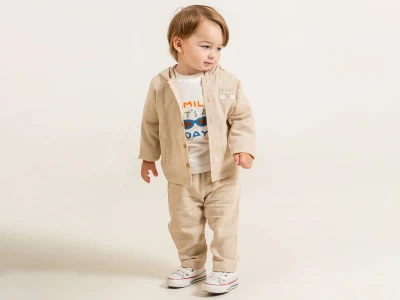 Toptan ÇITIR KİDS Gözlük Nakışlı Şapkalı Hırkalı Erkek Bebe Takım  - Toptan Çocuk Giyim Beniz Kids