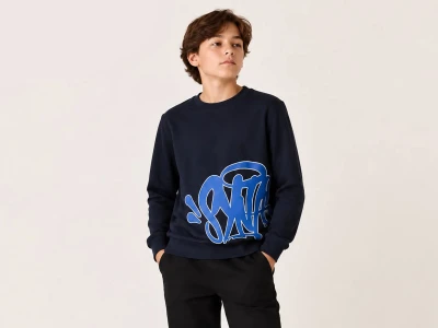 Toptan ALC TEKSTİL Grafiti Baskılı Oysho Erkek Sweat  LACİVERT - Beniz Bebe