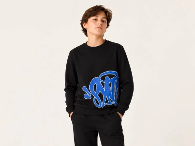Toptan ALC TEKSTİL Grafiti Baskılı Oysho Erkek Sweat  SİYAH - Beniz Bebe