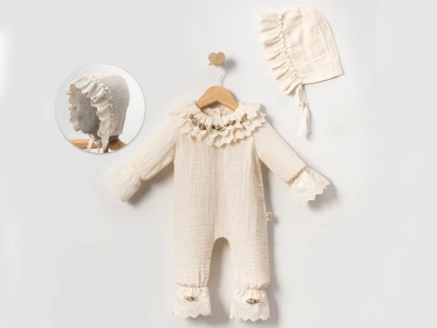 Gül Nakışlı Kız Bebe Tulum