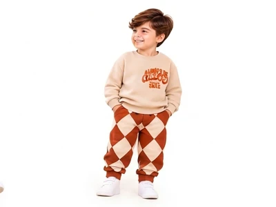 Toptan BICIR KİDS Happy Baskılı Erkek Takım - Toptan Çocuk Giyim Beniz Kids