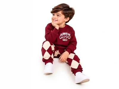 Toptan BICIR KİDS Happy Baskılı Erkek Takım BORDO - Beniz Bebe