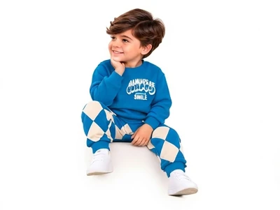 Toptan BICIR KİDS Happy Baskılı Erkek Takım MAVİ - Beniz Bebe