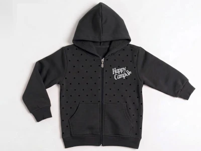 Toptan CMK Happy Baskılı Yuvarlak Desenli 3 İp Şardonlu Kız Hırka  SİYAH - Beniz Bebe