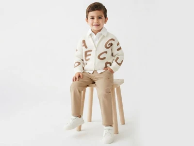 Toptan WEENY KİDS Harf Baskılı Triko Hırkalı Gömlekli Erkek Üçlü Takım  - Toptan Çocuk Giyim Beniz Kids