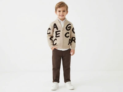 Toptan WEENY KİDS Harf Desenli 3'lü Erkek Çocuk Takım BEJ - Beniz Bebe