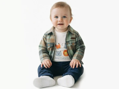 Toptan ELCİ BABY Hayvan Baskılı Ceketli Erkek Bebe Üçlü Takım  YEŞİL - Beniz Bebe