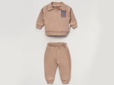 Toptan VOVİDO Hayvan Baskılı Erkek Bebe Takım KAHVERENGİ - Beniz Bebe