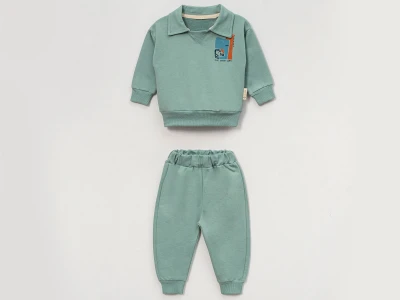Toptan VOVİDO Hayvan Baskılı Erkek Bebe Takım SUYEŞİLİ - Beniz Bebe