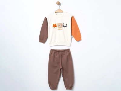 Toptan ÇITIR KİDS Hayvan Baskılı Erkek Bebe Takım BEYAZ - Beniz Bebe