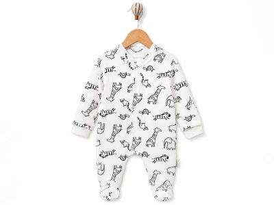 Toptan SÜPERMİNİ  Hayvan Baskılı Erkek Bebe Tulum  - Toptan Çocuk Giyim Beniz Kids