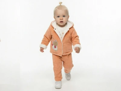 Toptan ELCİ BABY Hayvan Baskılı Peluş İçli Hırkalı Bebe Üçlü Takım  SOMON - Beniz Bebe