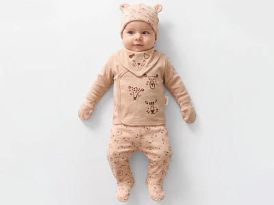 Hayvan Desenli Erkek Bebe 5'li  Hastane Çıkış Zıbın Set 