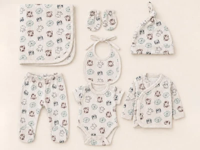 Toptan KAYRA Hayvan Desenli Erkek Bebe Hastane Çıkışı 7'li Zıbın Set  - Toptan Çocuk Giyim Beniz Kids