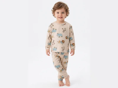 Hayvan Desenli Erkek Bebe Pijama Takım 