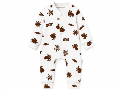 Toptan SÜPERMİNİ  Hayvan Desenli Unisex Bebe Tulum  KAHVERENGİ - Beniz Bebe