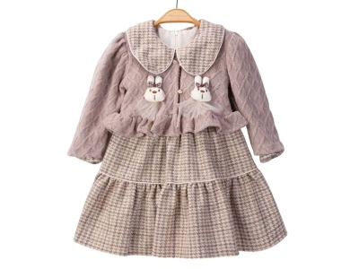 Toptan AYD KİDS Hırkalı Kız Çocuk Elbise Brown - Beniz Bebe