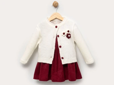 Toptan EBRULİ Hırkalı Kız Çocuk Elbise - Toptan Çocuk Giyim Beniz Kids