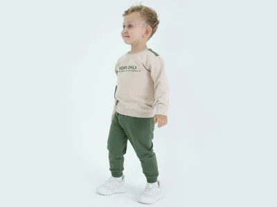 Toptan BICIR KİDS Hope Baskılı Cepli Erkek Takım  YEŞİL - Beniz Bebe