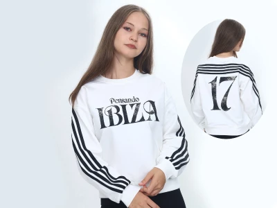 Toptan VIZVIZ İbiza Baskılı 2 İp Kız Sweat  - Toptan Çocuk Giyim Beniz Kids