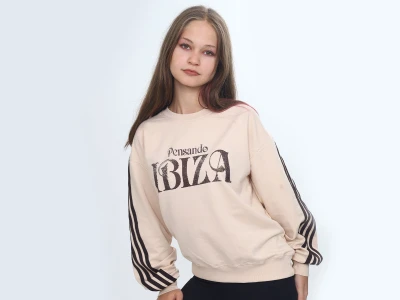 Toptan VIZVIZ İbiza Baskılı 2 İp Kız Sweat  BEJ - Beniz Bebe