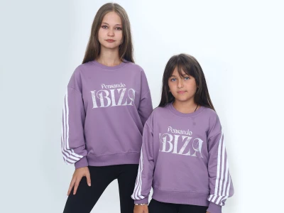 Toptan VIZVIZ İbiza Baskılı 2 İp Kız Sweat  LİLA - Beniz Bebe