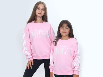 Toptan VIZVIZ İbiza Baskılı 2 İp Kız Sweat  AÇIKPEMBE - Beniz Bebe