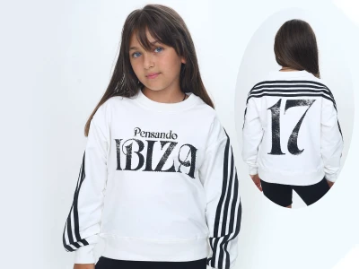 Toptan VIZVIZ İbiza Baskılı 2 İp Kız Sweat  - Toptan Çocuk Giyim Beniz Kids