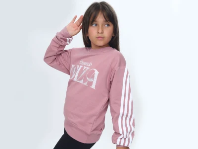 Toptan VIZVIZ İbiza Baskılı 2 İp Kız Sweat  GÜLKURUSU - Beniz Bebe