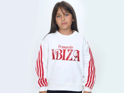 Toptan VIZVIZ İbiza Baskılı 2 İp Kız Sweat  KIRMIZI - Beniz Bebe