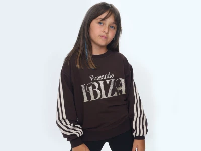 Toptan VIZVIZ İbiza Baskılı 2 İp Kız Sweat  KOYUKAHVE - Beniz Bebe