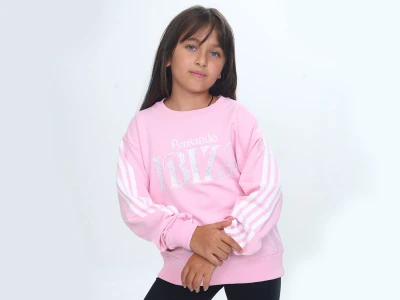 Toptan VIZVIZ İbiza Baskılı 2 İp Kız Sweat  PEMBE - Beniz Bebe