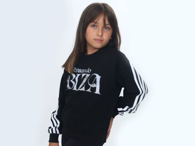 Toptan VIZVIZ İbiza Baskılı 2 İp Kız Sweat  SİYAH - Beniz Bebe
