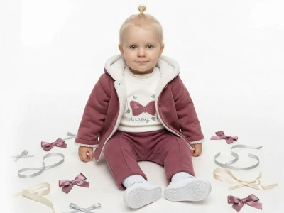 Toptan ELCİ BABY İçi Peluşlu Hırkalı Kız Bebe Üçlü Takım  - Toptan Çocuk Giyim Beniz Kids