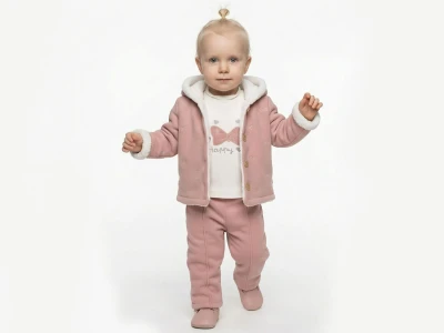 Toptan ELCİ BABY İçi Peluşlu Hırkalı Kız Bebe Üçlü Takım  GÜLKURUSU - Beniz Bebe