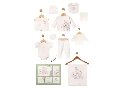 Toptan BABY ZUHU İki Kedi Detay 10'lu Hastane Çıkışı Kız Bebek Zıbın Set Pink - Beniz Bebe