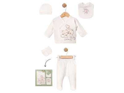 Toptan BABY ZUHU İkili Kedi Detay 5'li Hastane Çıkışı Kız Bebek Zıbın Set - Toptan Çocuk Giyim Beniz Kids