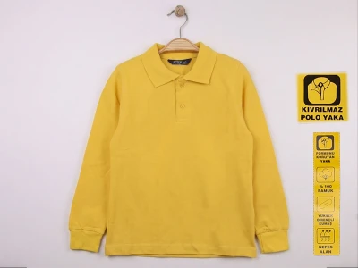 İlkokul Boy Sarı Renk Kıvrılmaz Polo Yaka Okul Lakos Sweat