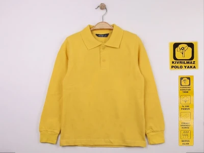 Toptan NZY İlkokul Boy Sarı Renk Kıvrılmaz Yaka Okul Polo Yaka Lakos Sweat - Toptan Çocuk Giyim Beniz Kids