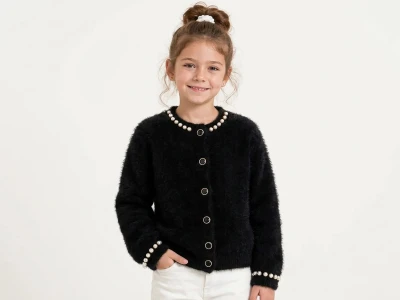 Toptan TOLGA KİDS İnci Detay Kız Çocuk Hırka - Toptan Çocuk Giyim Beniz Kids