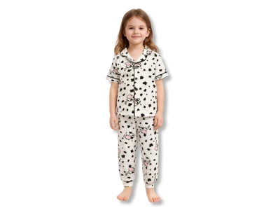 İnek Desenli Yakalı Düğmeli Kız Pijama Takım