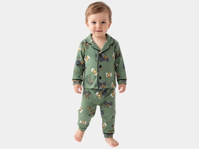 Toptan DOLAŞ İş Makinası Baskılı Erkek Bebek Pijama Takımı - Toptan Çocuk Giyim Beniz Kids