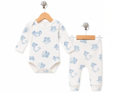 Toptan SÜPERMİNİ  İş Makinesi Desenli Erkek Bebe Takım  - Toptan Çocuk Giyim Beniz Kids