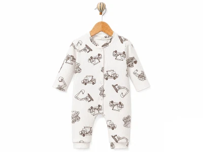 Toptan SÜPERMİNİ  İş Makinesi Desenli Erkek Bebe Tulum - Toptan Çocuk Giyim Beniz Kids