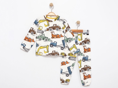 İş Makinesi Desenli Erkek Pijama Takım