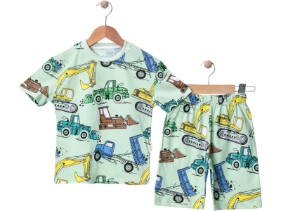 İş Makinesi Desenli Erkek Pijama Takım