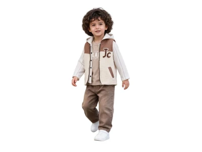 Toptan JUNİOR CLASS Jc Detay Yelikli 3'lü Erkek Takım Brown - Beniz Bebe