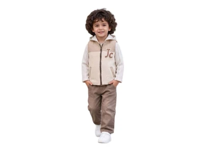 Toptan JUNİOR CLASS Jc Detay Yelikli 3'lü Erkek Takım Beige - Beniz Bebe