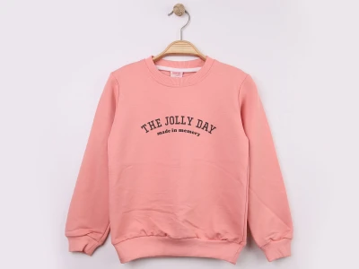 Toptan WENGE KİDS Jolly Baskılı Kız Sweat  PEMBE - Beniz Bebe